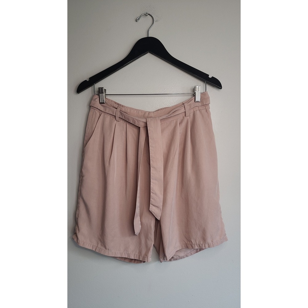ICHI Birch Sho Pink Lyocell High Waisted Tie Belt Pleated Shorts